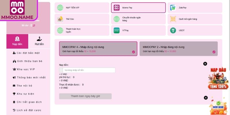 Cách thực hiện nạp tiền
